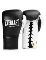 EVERLAST POWERLOCK PRO OG(PREMIUM GENUINE LEATHER)LACED UP (KICK)BOXING GLOVE - BLACK/WHITE