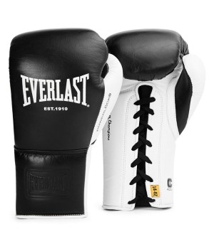 EVERLAST POWERLOCK PRO OG(PREMIUM GENUINE LEATHER)LACED UP (KICK)BOXING GLOVE - BLACK/WHITE