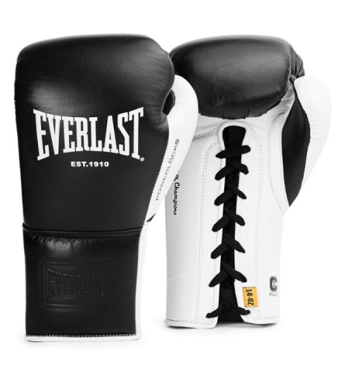 EVERLAST POWERLOCK PRO OG(PREMIUM GENUINE LEATHER)LACED UP (KICK)BOXING GLOVE - BLACK/WHITE