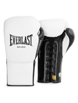 EVERLAST POWERLOCK PRO OG(PREMIUM GENUINE LEATHER)LACED UP (KICK)BOXING GLOVE - WHITE/BLACK