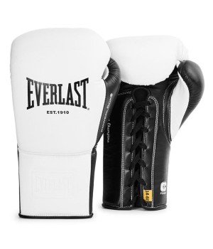 EVERLAST POWERLOCK PRO OG(PREMIUM GENUINE LEATHER)LACED UP (KICK)BOXING GLOVE - WHITE/BLACK