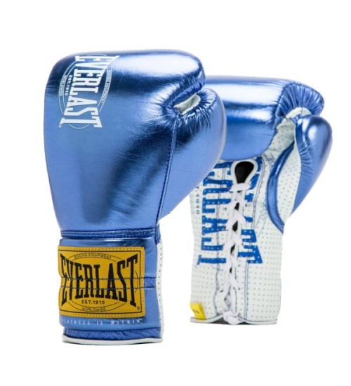 EVERLAST 1910 PRO FIGHT(PREMIUM LEATHER)LACED GLOVES - BLUE