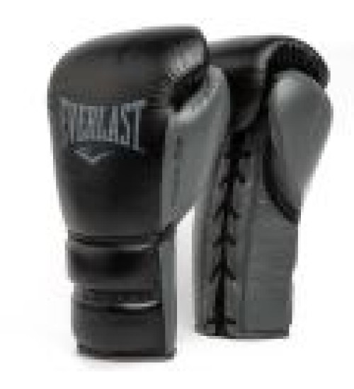 EVERLAST POWERLOCK 2 PRO(HIGH-QUALITY LEATHER)TRAINING LACED GLOVE - BLACK   