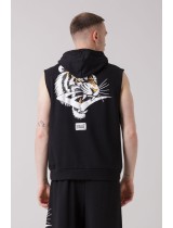THE ICON SLEEVELESS HOODIE WITH TIGER GRAPHICS
