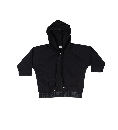 Cropped Sleeves Sweatshirt Hoodie Zip - Black