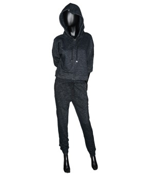 Set Cropped Sweatshirt Hoodie Zip & Sweatpants - Black