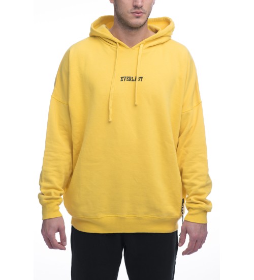 Detail Logo Embroidered Hooded Cotton Sweatshirt  - Yellow