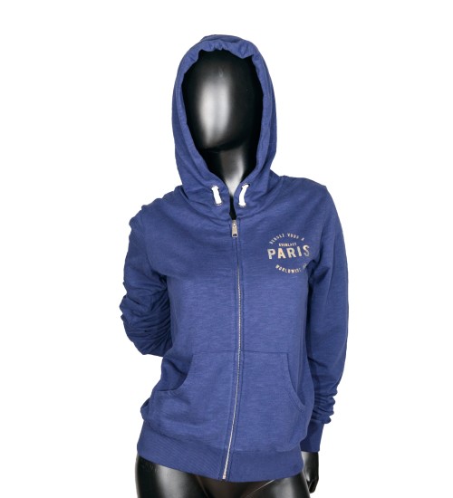 Paris Zip Up Jersey Hoodie Sweatshirt - Blu Zaffiro